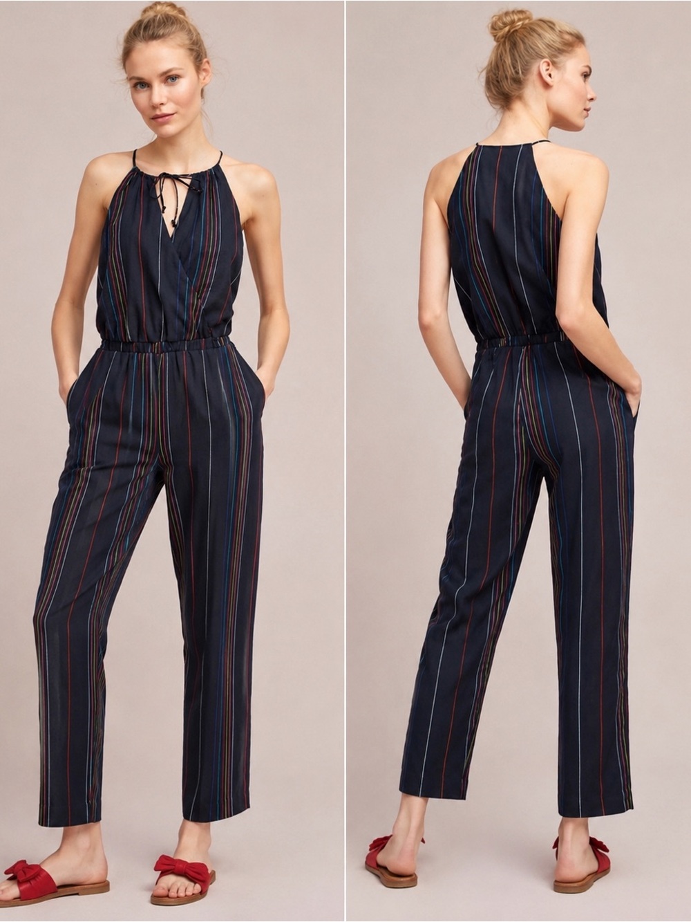 Dolan Anthropologie Striped Halter Jumpsuit Made in USA Size M